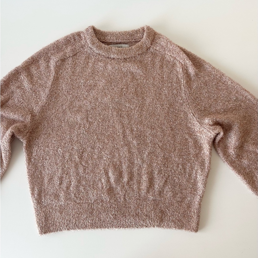 NWT LOFT Shimmer Metallic Balloon Sleeve Sweater - Rose Gold - Small